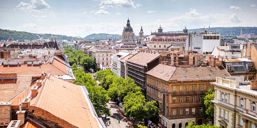 A view of Andrássy Avenue from above in Budapest